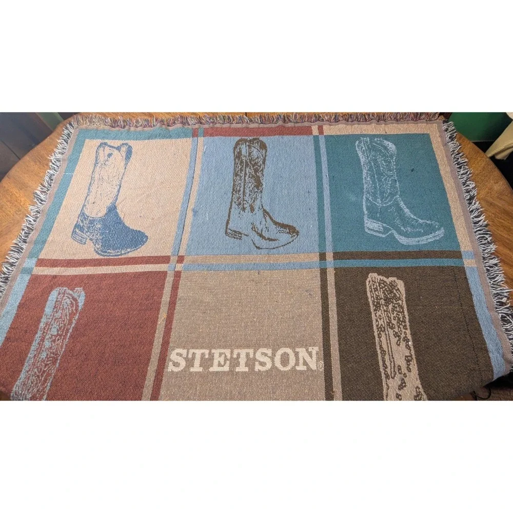 Stetson Woven Tapestry Throw Blanket Cowboy Boots 48X59 Inches